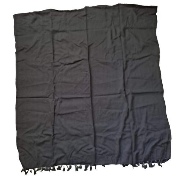 Black Cotton Rectangular Scarf with Pompom like fringes 42" X 88" - Picture 2 of 5